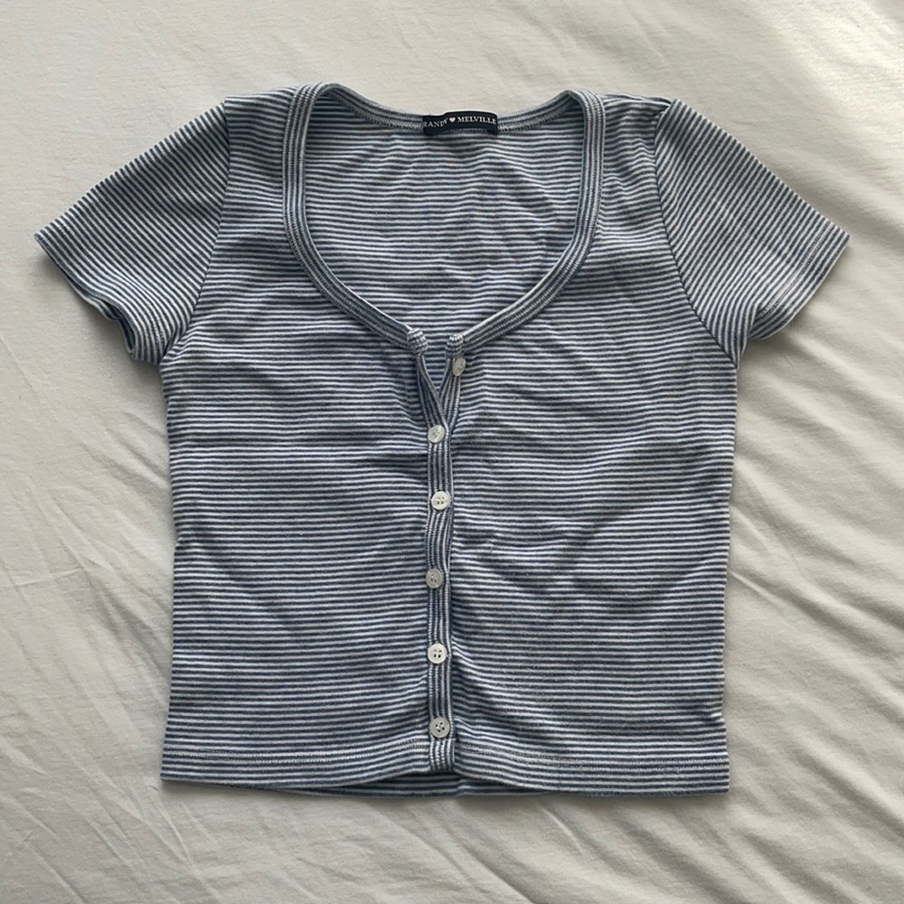 BRANDY MELVILLE Blue Striped Cropped Tee-Shirt